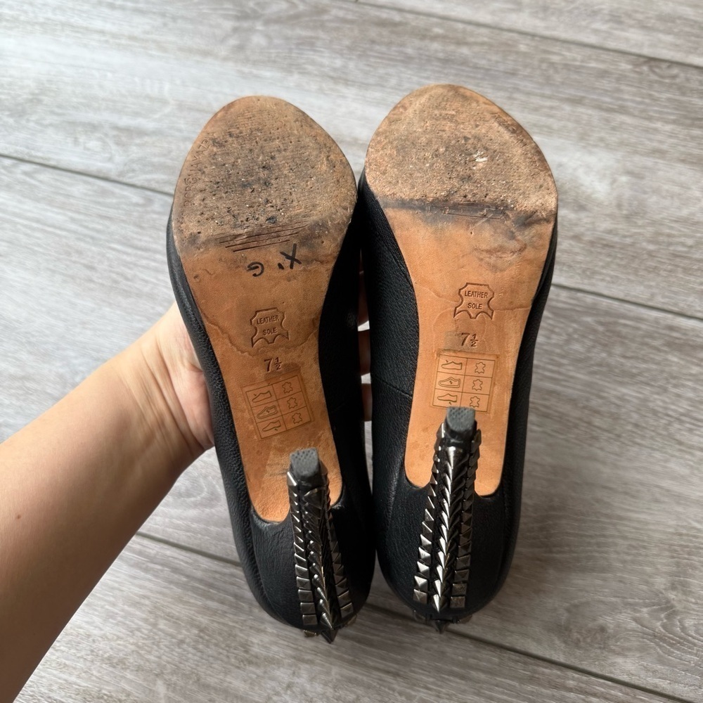 BCBGMAXAZRIA Roxanne Black High All Leather Spikes Heel Peep Toe Rocker Pumps - Picture 14 of 15